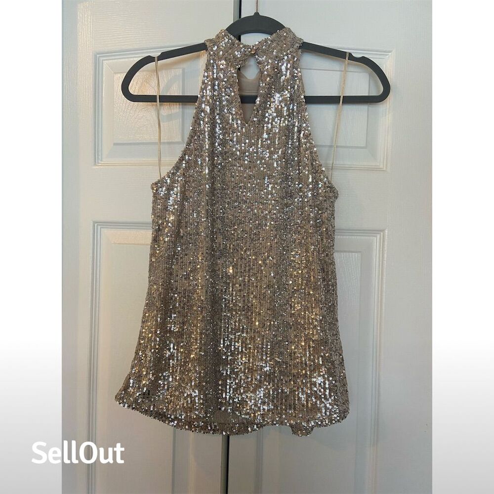 Christian Siriano NY Women's Silver Sequin Halter Tank Top Size M - Picture 4 of 4
